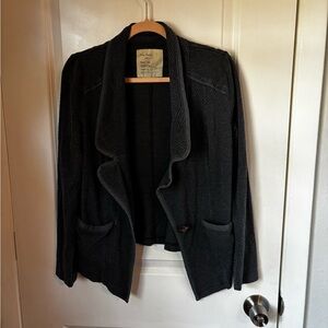 Free People Black Blazer with Waterfall Collar